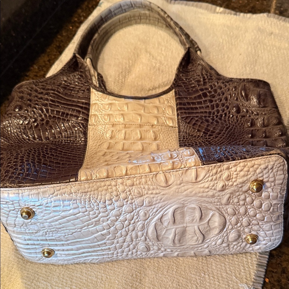 Brahmin Two-Tone Crocodile Embossed Shoulder Bag